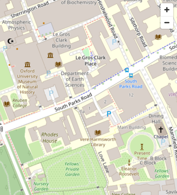 Google map of Oxford area focusing on South Parks Road