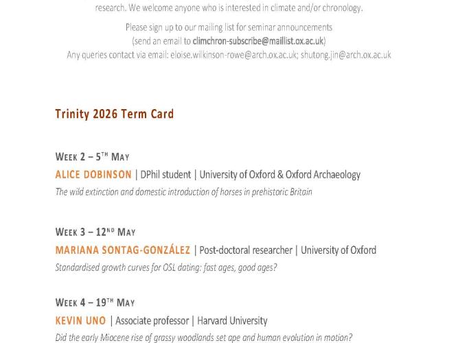 climate and chronology seminar series  tt26