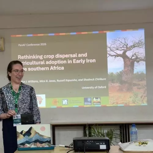 Alice Williams giving a talk at PanAf