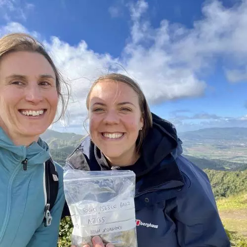 Vicki and Danielle hold up a sample bag