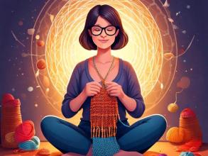 firefly a cartoon with straight brunette bob haircut woman with glasses doing crochet in nirvana and