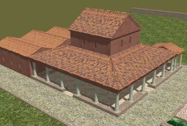 Digital reconstruction of a red tiled building