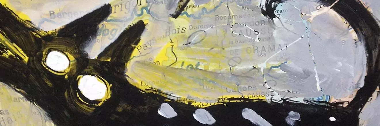 childlike and colourful finger painting of a dog